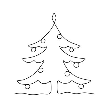 Devamlı çizgi çizimi. Noel ağacı. Beyaz arka planda siyah izole edilmiş. El çizimi vektör illüstrasyonu. 