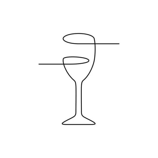 Continuous Line Drawing Wine Glass Black Isolated White Background Hand — Stock Vector