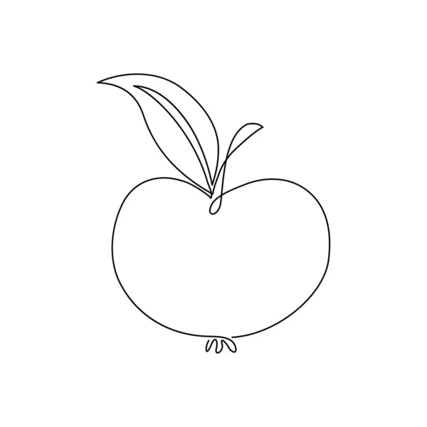 Dessin Continu Pomme Grande Pomme Avec Feuille Dessinée Dans Style — Image vectorielle