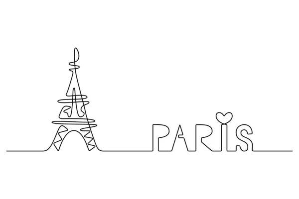 Малюнок Безперервної Лінії Ейфелева Вежа Парижі Чорні Ізольовані Білому Тлі — стоковий вектор