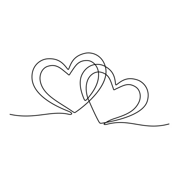 Disegno Continuo Linee Due Cuori Con Amore San Valentino Nero — Vettoriale Stock