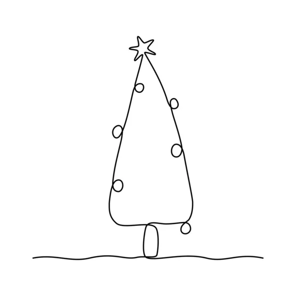 Continuous Line Drawing Christmas Tree Black Isolated White Background Hand Royalty Free Stock Vectors