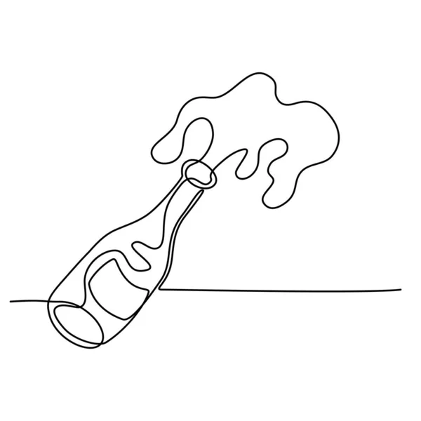 Малюнок Безперервної Лінії Пляшка Шампанського Ізольовані Білому Тлі Рука Намальована — стоковий вектор