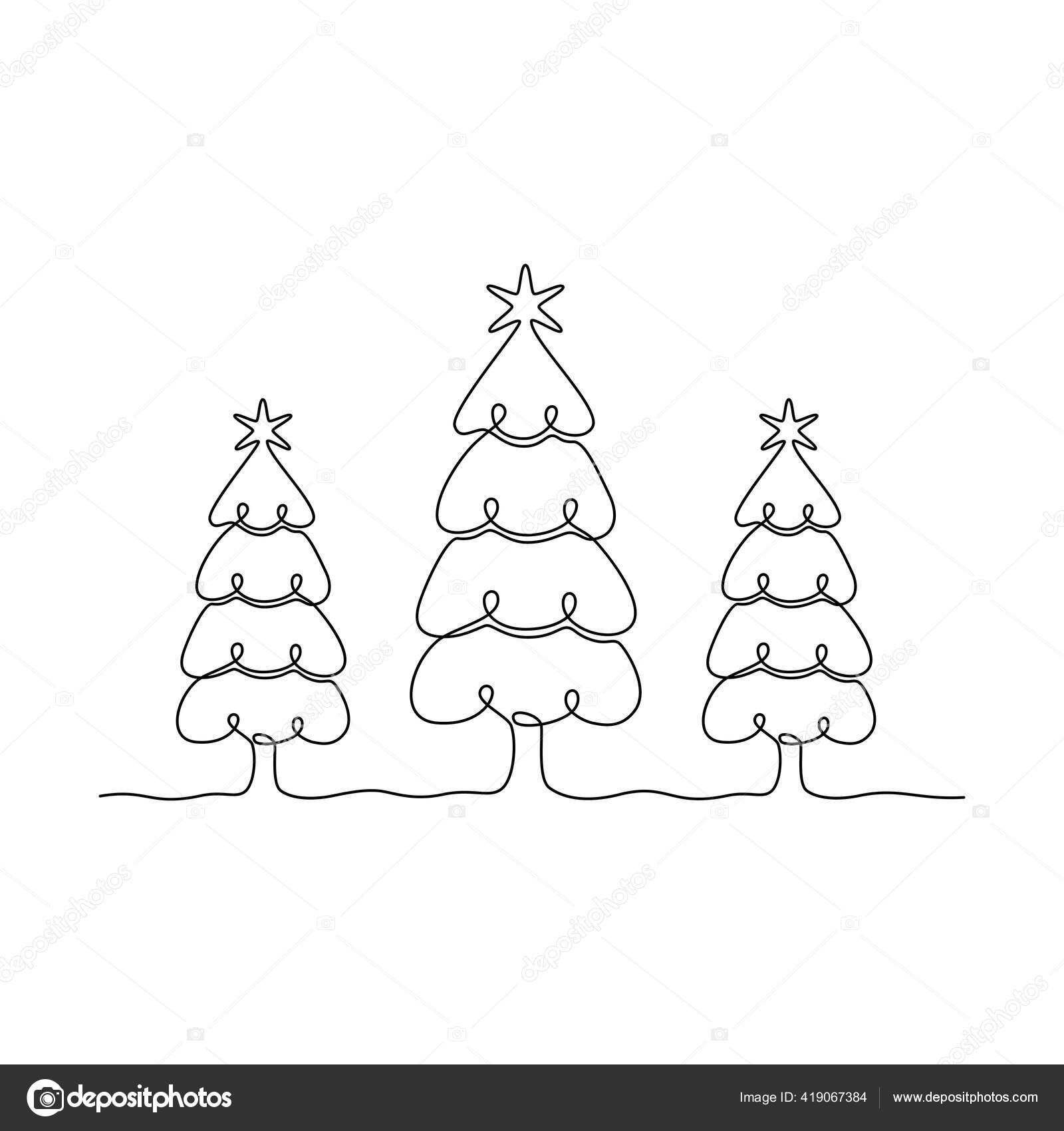 Árvore Natal Feliz Natal Uma Linha Desenho Desenho Linha Contínua imagem  vetorial de yanaillustrator@gmail.com© 424558416