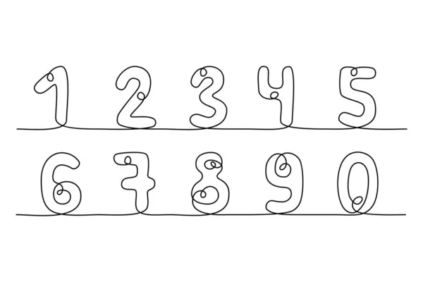 Disegno Continuo Linee Numeri Nero Isolato Sfondo Bianco Illustrazione Del — Vettoriale Stock