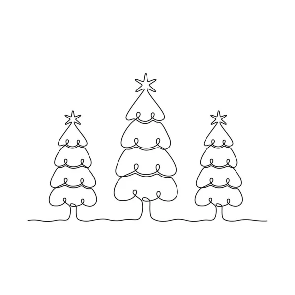 Continuous Line Drawing Christmas Trees Black Isolated White Background Hand Royalty Free Stock Illustrations