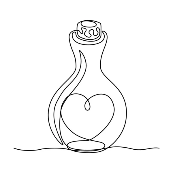 Kontinuierliche Linienzeichnung Flasche Mit Herz Inneren Vorlage Für Liebeskarten Und — Stockvektor