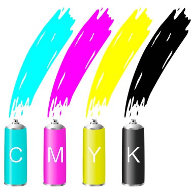 Spreydeki CMYK renkleri. Vektör illüstrasyonu.