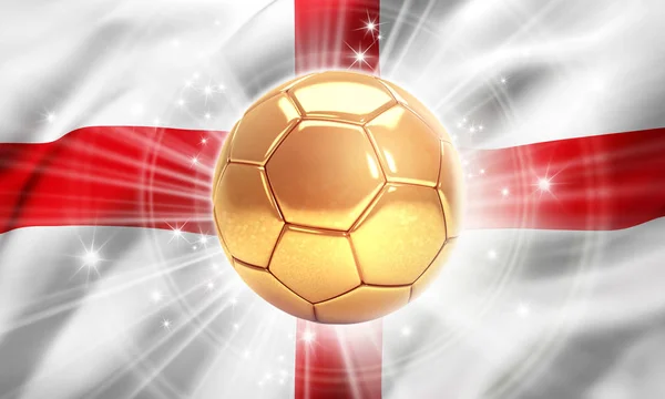 Bola Futebol Dourada Iluminada Com Estrelas Uma Bandeira Inglaterra Campeão — Fotografia de Stock