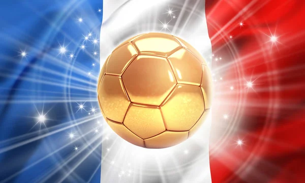 Pallone Calcio Oro Illuminato Con Stelle Una Bandiera Della Francia — Foto Stock