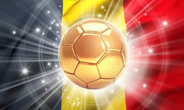 Pallone Calcio Oro Illuminato Con Stelle Una Bandiera Del Belgio — Foto Stock