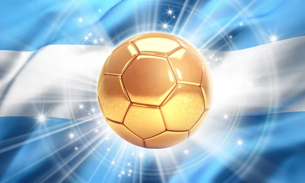 Pallone Calcio Oro Illuminato Con Stelle Una Bandiera Dell Argentina — Foto Stock
