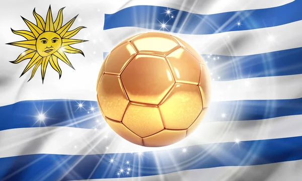 Pallone Calcio Oro Illuminato Con Stelle Una Bandiera Dell Uruguay — Foto Stock