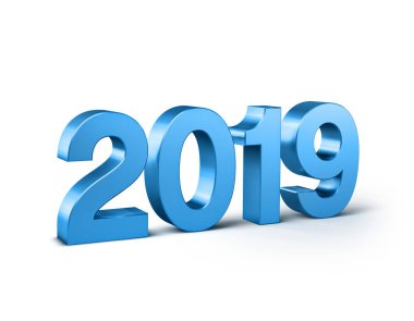 Yeni yıl 2019 numarası, mavi renkli ve beyaz - 3d illüstrasyon izole