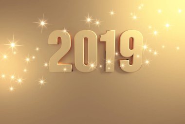 Yeni yıl tarihi 2019 bir festival altın arka plan - 3d çizim üzerinde altın renkli