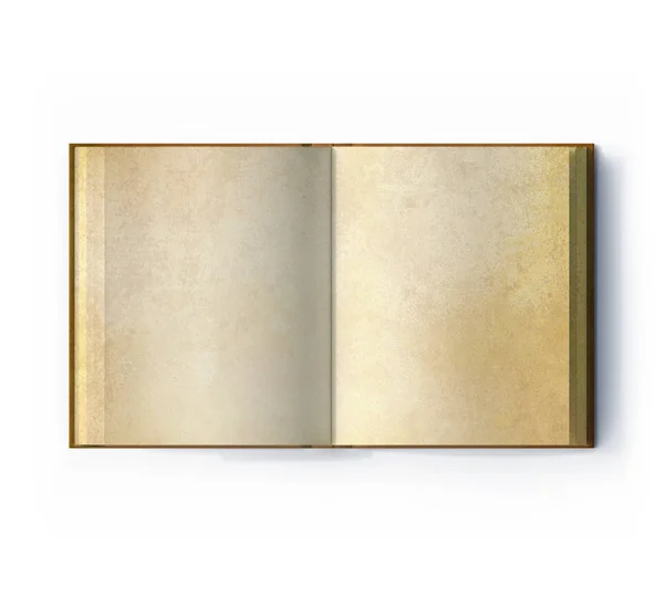 Top View Old Open Book Empty Used Pages Isolated White — Stock Photo, Image