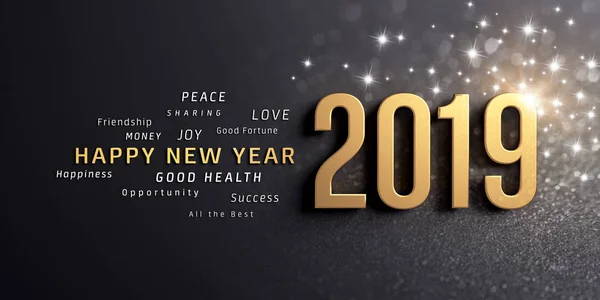 Поздравления Новым Годом Номером 2019 Года Окрашенный Золото Праздничном Черном — стоковое фото