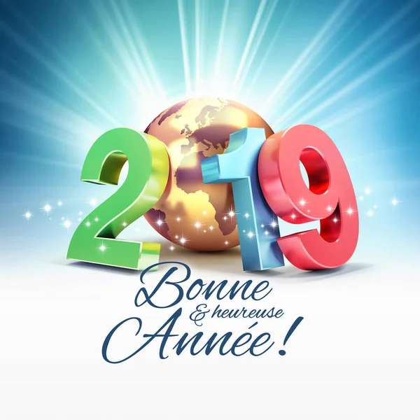 Nyårshälsningar Franska Språket Och 2019 Färgglada Datum Nummer Sammansatt Med — Stockfoto