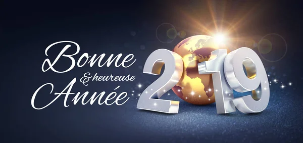 Šťastný Nový Rok Pozdrav Francouzském Jazyce Stříbrné Datum 2019 Skládá — Stock fotografie