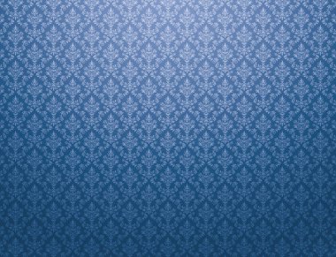 Çiçek desenleri ile mavi damasko duvar kağıdı