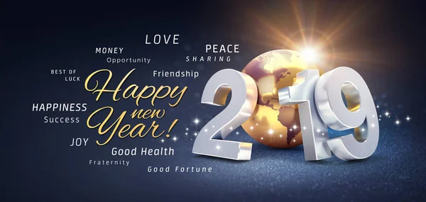 Feliz Año Nuevo Saludos Mejores Deseos Número Fecha 2019 Compuesto — Foto de Stock