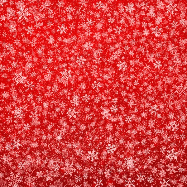 White Snowflakes Shapes Falling Snow Red Background Christmas Seasonal Material — Stock Photo, Image