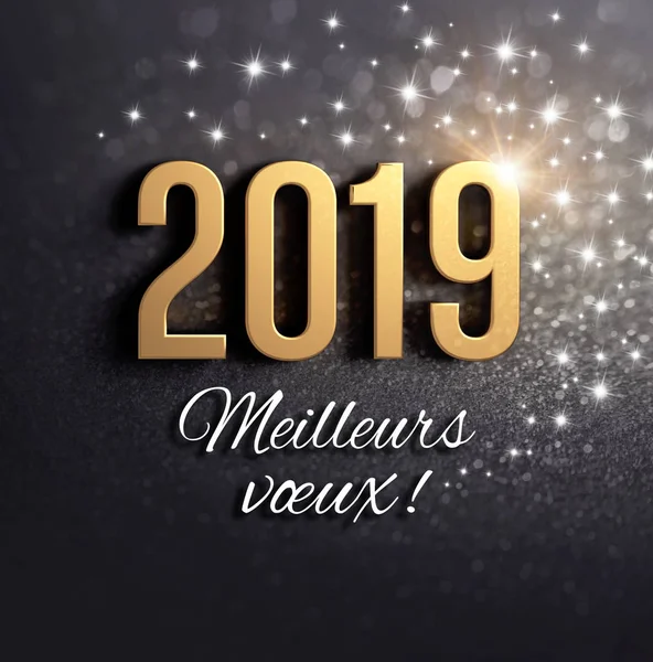 Szczęśliwy Nowy Rok 2019 Daty Numer Kolorze Złota Pozdrowienia Języku — Zdjęcie stockowe