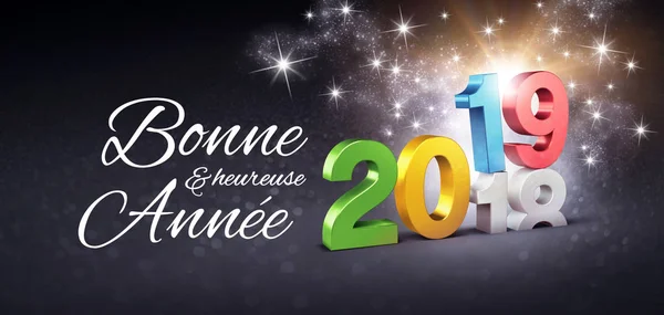 Pozdrowienia Francuski Kolorowy Nowy Rok 2019 Daty Numer Powyżej Kończący — Zdjęcie stockowe