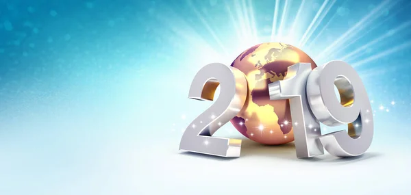 2019 New Year Silver Date Number Composed Gold Planet Earth — Stock Photo, Image