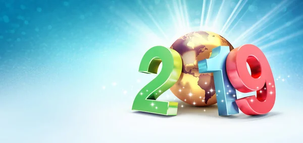 2019 New Year Colorful Date Number Composed Gold Planet Earth — Stock Photo, Image