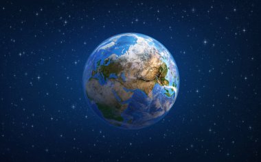 Avrupa ve Asya odaklı çalışma alanlarında dünya gezegeni. 3D çizim - Nasa tarafından döşenmiş bu görüntü unsurları.