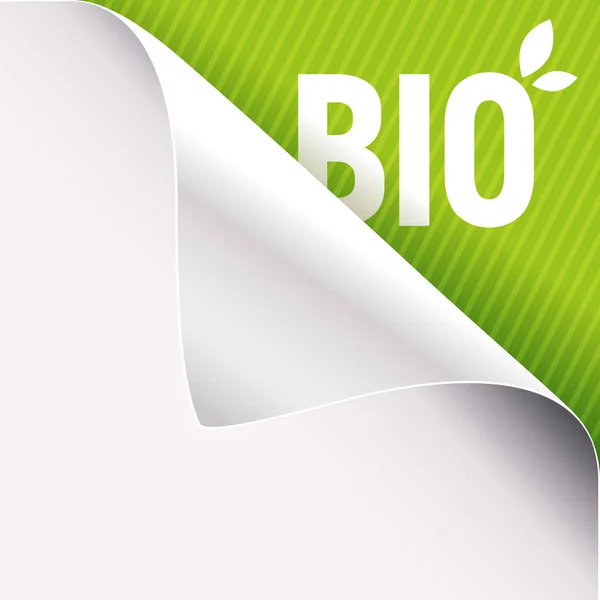 Angolo Arricciato Carta Bianca Uno Sfondo Verde Rettangolo Superiore Bio — Vettoriale Stock