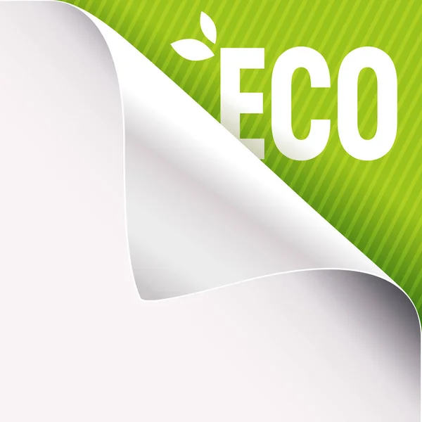 Zwinięte Rogu Białej Księgi Zielonym Tle Prawy Górny Narożnik Eco — Wektor stockowy