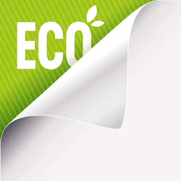 Zwinięte Rogu Białej Tle Zielony Lewy Górny Narożnik Eco Hasłem — Wektor stockowy