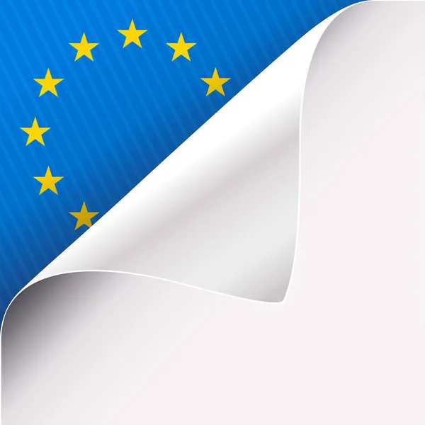 欧州連合署名と青の左上角の背景にあるホワイト ペーパーの隅をカールしました ベクトル図 — ストックベクタ