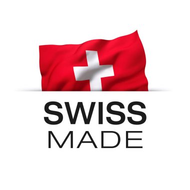 Swiss made - garanti etiketi İsviçre dalgalanan bir bayrak ile.