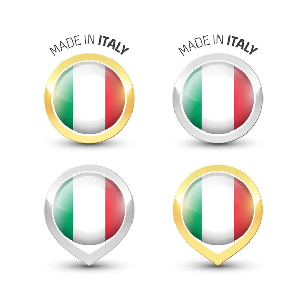 意大利制造-带旗帜的圆形标签 — 图库矢量图片