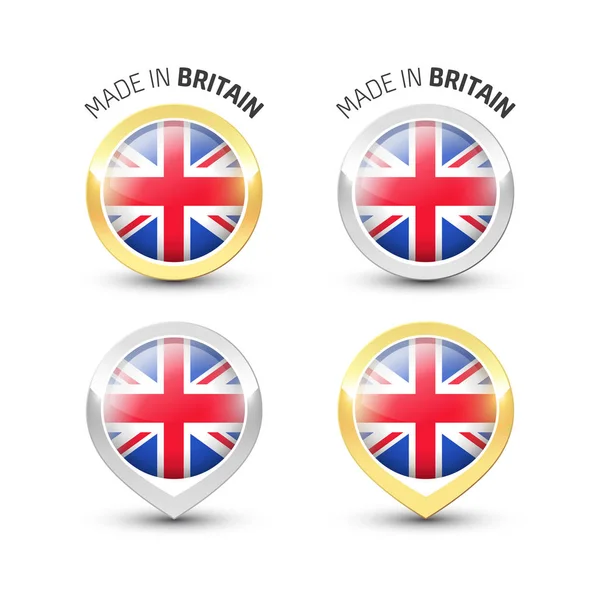 Wykonane w Wielkiej Brytanii Uk - okrągłe etykiety z flagami — Wektor stockowy