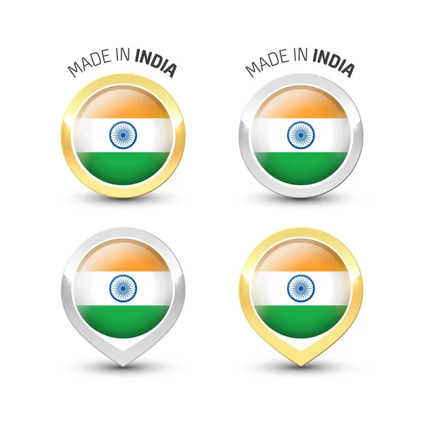 Made in India - Etichette rotonde con bandiere — Vettoriale Stock