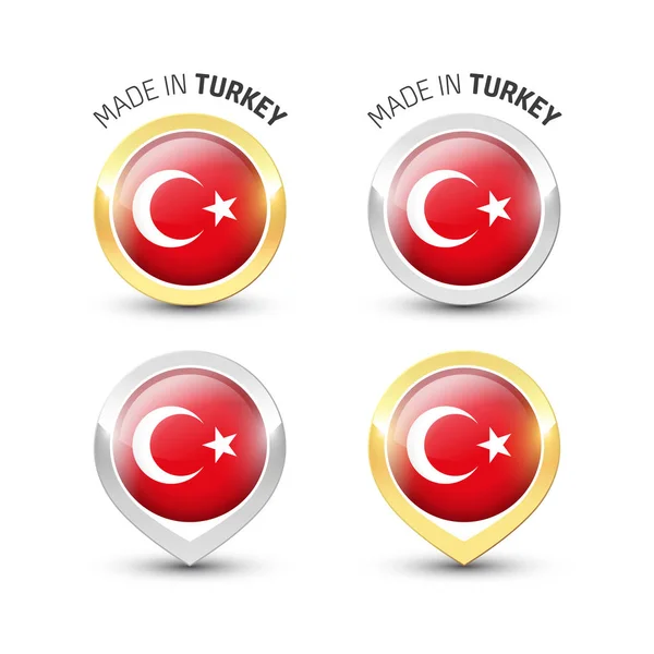 Made in Turkey - Round labels with flags — Stock Vector