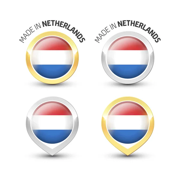 Made in Netherlands - Round labels with flags — Stock Vector
