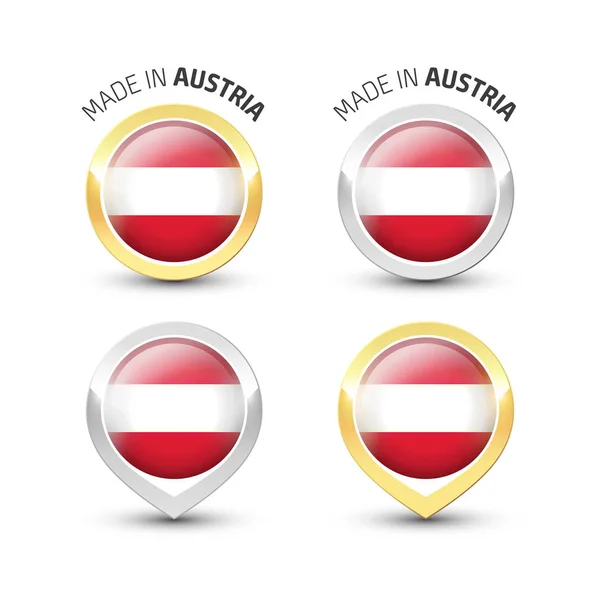 Avusturya'da - yuvarlak Etiketler bayraklar ile yapılan — Stok Vektör