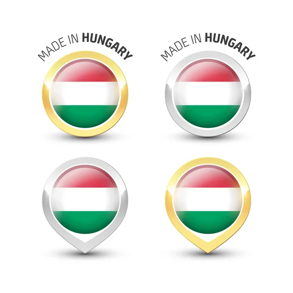 Made in Hungary - Round labels with flags — Stock Vector