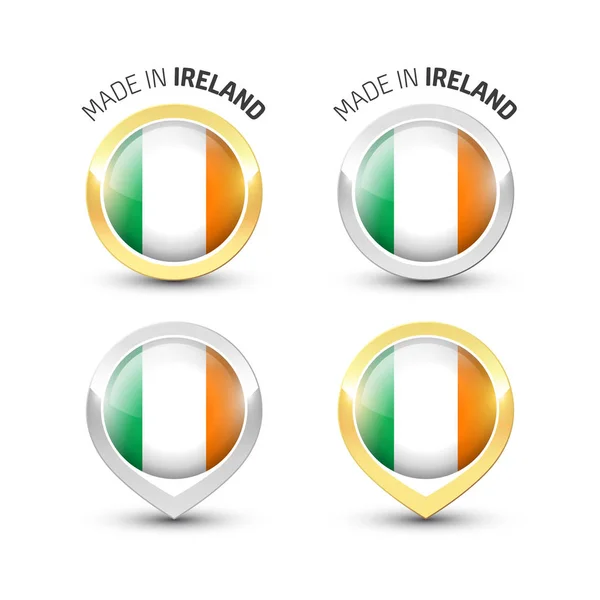 Made in Ireland - Etiquetas redondas con banderas — Vector de stock