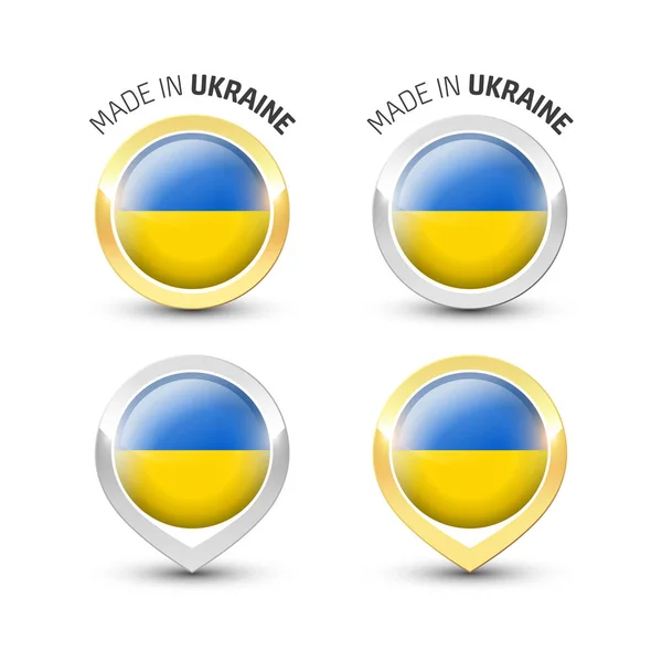 Gjort i Ukraina - runda etiketter med flaggor — Stock vektor