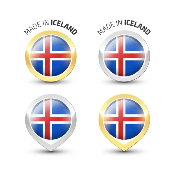 Fabricado na Islândia - Rótulos redondos com bandeiras — Vetor de Stock