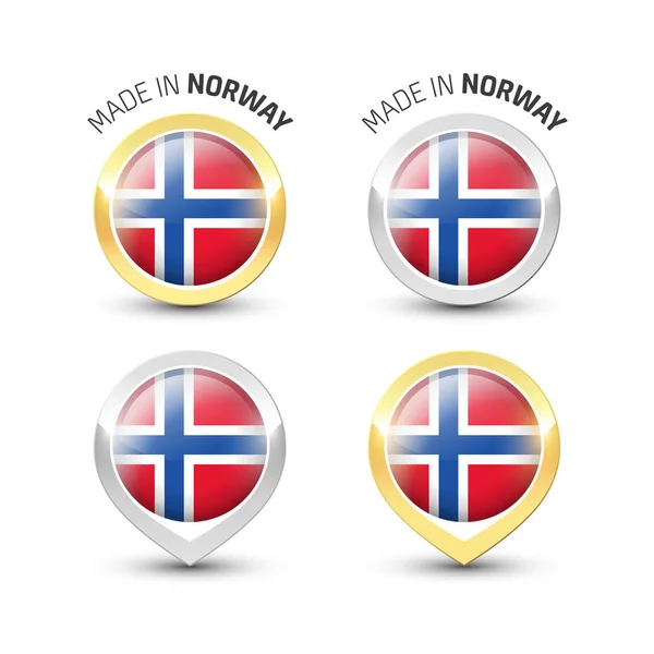 Gemaakt in Noorwegen - ronde etiketten met vlaggen — Stockvector