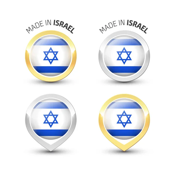 Hecho en Israel - Etiquetas redondas con banderas — Vector de stock