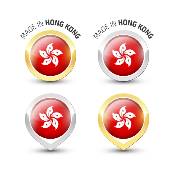 Made in hong kong - runde Etiketten mit Fahnen — Stockvektor