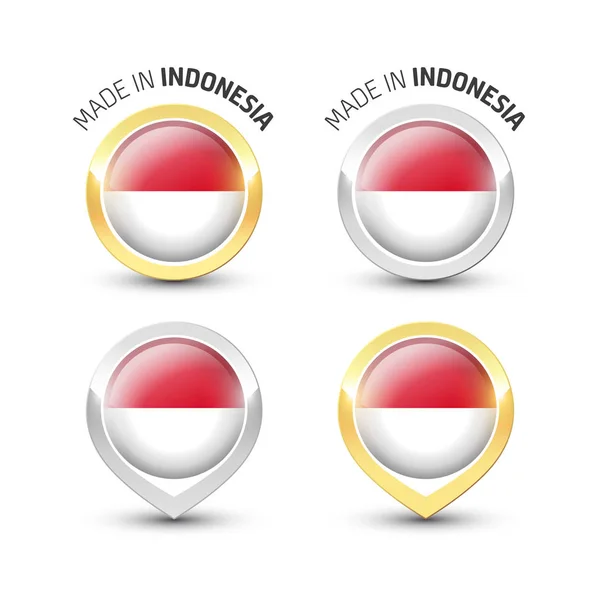 Hecho en Indonesia - Etiquetas redondas con banderas — Vector de stock